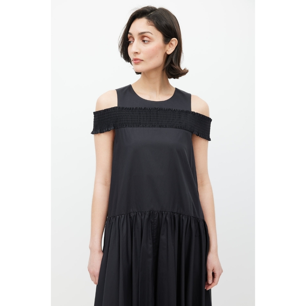 Tibi Eco Black Smocked Gathered Dress - Picture 2 of 16